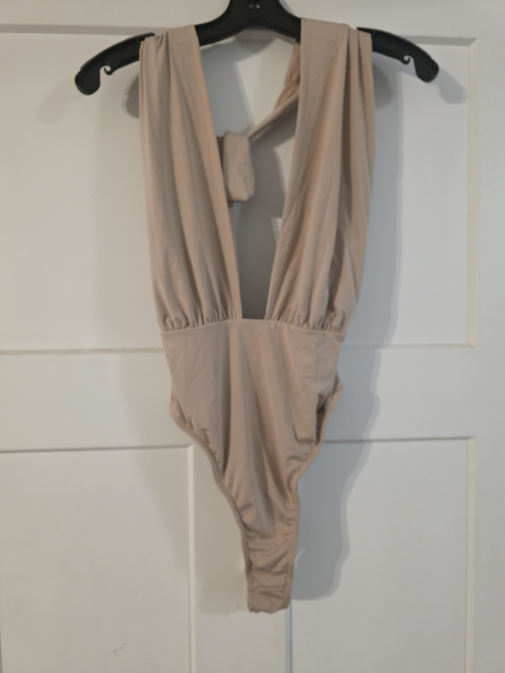 Plunging Halter Bodysuit in Beige